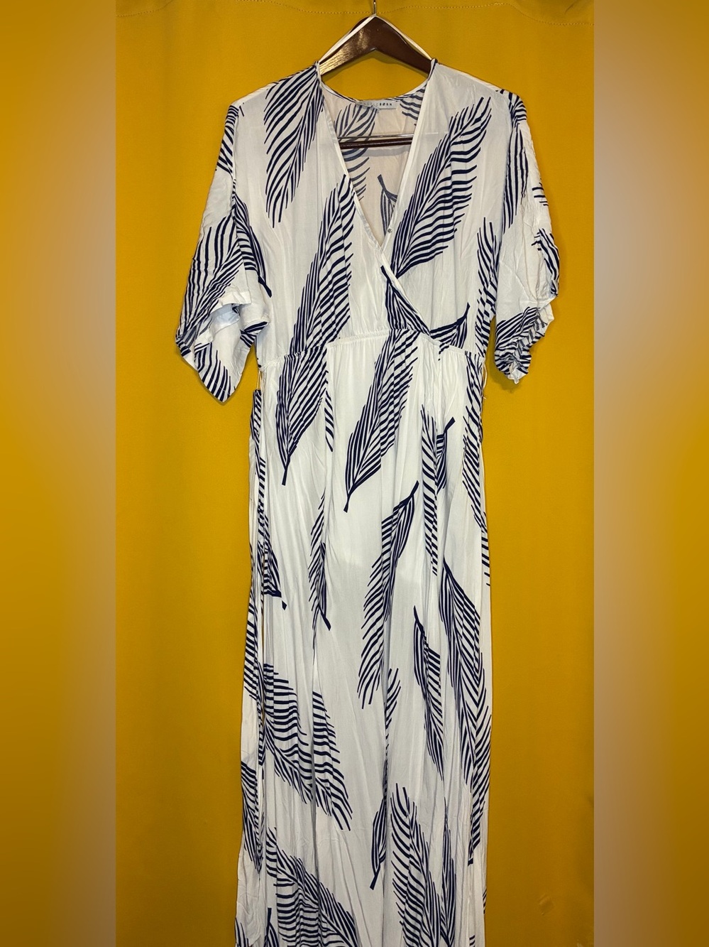 Baltic Born White Maxi Dress with Navy Leaf Print
